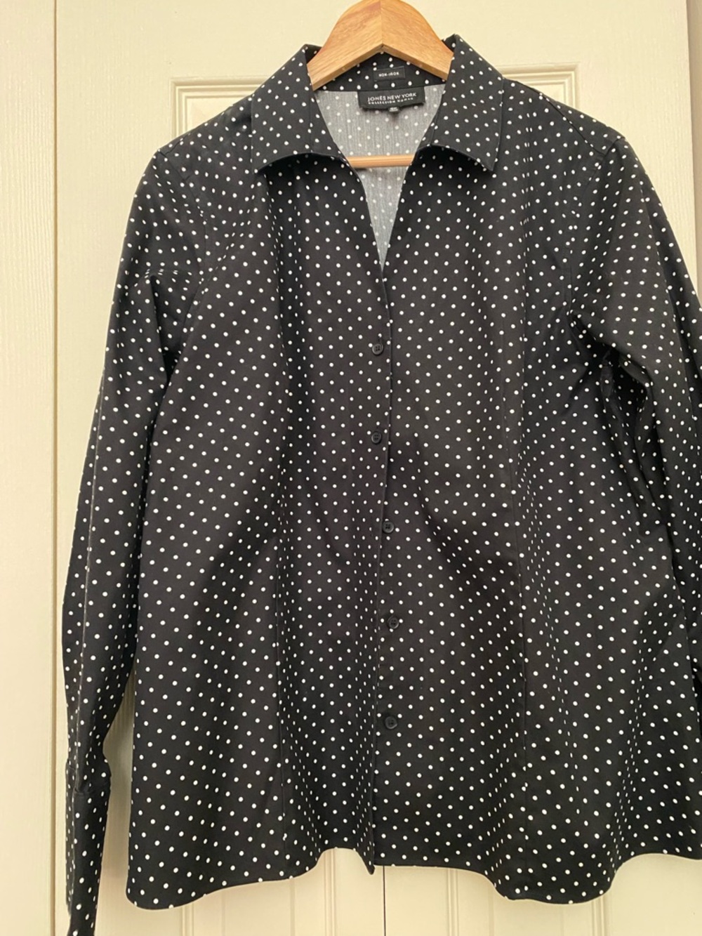 Jones New York Black and White Polka Dot Button Front Blouse
